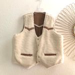 Vintage Sears Brown Western leather suede jacket coat vest shirt top white faux fur sherpa REVERSIBLE w/two pockets #boho #country #indie #hippie #festival bohemian Size XL Photo 2