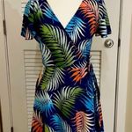 Chocolate USA Palm leaf print colorful wrap dress with short sleeves and V-neckline Photo 0