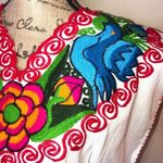 Authentic Mexican Floral Blouse White with Bright Color Embroidery & Birds Sz L Size M Photo 3