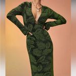 Show Me Your Mumu Lopez Palm Sparkle Stretch Dress V-neck Long Sleeve Maxi Green Photo 12