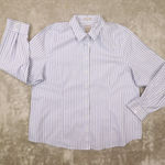 Chico's  Blue White Striped No Iron‎ Cool Max Button Up Shirt size 3 XL Career Photo 0