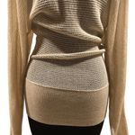 Cache Gold Knit Metallic Peek A Boo Faux Wrap Top New Banded Bottom NWT $98 Photo 6