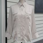 NY & CO 3/4 Sleeve Silky Button Down Shirt Tan Size L Photo 0