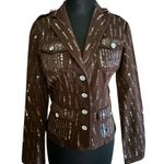Cache Brown Sequin Encrusted Gemstone Buttons Jacket Top Fitted Stretch $198 NWT Photo 1