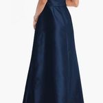 Alfred Sung NWOT Midnight Off the Shoulder Satin Gown Navy D11S 8 R Photo 1