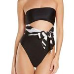 River Island Cut Out Tie Waist Bandeau One Piece Swimsuit Black Size 8 NWT (b16) Photo 2
