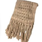 Boutique Long cable knit fringe neutral soft scarf Tan Photo 0