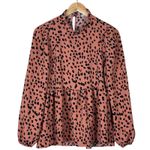 White Birch Top Womens S Pink Tiered Ruffle Long Sleeve Animal Print Boho Indie Photo 0