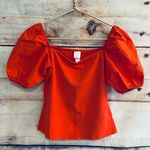 H&M  Red Puff Sleeve Top sz S Photo 0