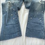 AQUA NWT ‎ Pearl Embellished Distressed Straight Leg Jeans Ankle Cropped Size 24 Photo 9