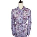 Vintage Floral High Neck Ruffle Front Dress Women’s *M Long Sleeve Boho Maxi Purple Size M Photo 2