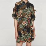 ZARA  Z1975 Denim Floral Hibiscus Short ShirtDress Bell Sleeves Womens Size Large Photo 1