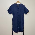 Gap NWT  Roll-Sleeve Shirtdress in Linen-Cotton Size Small Navy Blue Button Down Photo 1