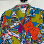 Diane Gilman Vintage  Silk Button Up Shirt Postcard Tropical Beach Novelty Size M Photo 1