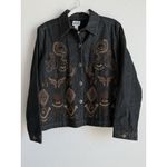 Chico's  Black Denim Jacket Embroidered‎ Beaded Boho Western Vintage Size Large Photo 6