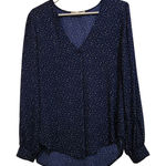 Lush Clothing Lush Navy Blue All Over Print Pullover Casual Long Sleeve Sheer Blouse Top Large Photo 0