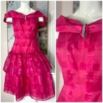Vintage Pink Off Shoulder Tiered Ruffle Organza Cocktail Party Dress Size Small Photo 1