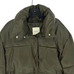 Avec Les Filles Faux-Leather Puffer Jacket Coat Size Small Olive Green Snap Clos Photo 2