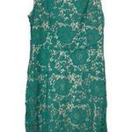 New York & Co. Sleeveless Lace Overlay Green Sheath Dress Women's 12 Photo 0