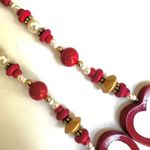 Red white faux pearl gold tone heart beaded necklace Photo 9