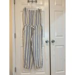Ann Taylor Loft Blue Striped Strapless Jumpsuit Women's‎ Medium Drawstring Waist Casual Photo 3