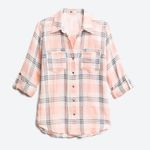 Kut From The Kloth Florence Blouse Women's Small Pink Gray Plaid Long Sleeve Photo 3