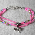 Source Unknown So Pretty In Pink Triple Layer Beaded Silver Tone Dragonfly 7"-8" Bracelet Photo 0