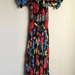 Rixo Target Floral Off Shoulder Puff Sleeve Dress Black Multicolor Black Size 4 Photo 2