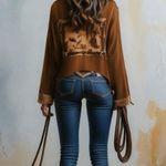 Susan Graver  Vintage Womens Brown Full Zip Flap Pocket Faux Suede Western Jacket Photo 0