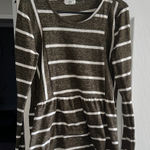 Entro  Olive and White Striped Sweater Photo 0