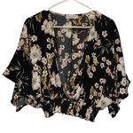 Jon & anna  Contemporary Black Floral Crop Blouse Deep V-Neck Size XL EUC #7769 Photo 0