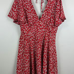 Socialite  Mini Dress Womens Large Red White Floral‎ Ditsy Cutout V-Neck Bohemian Photo 0