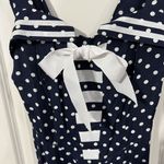 Joseph Ribkoff Vtg  Sz 4 Jumpsuit Sailor Navy Polka Dot Wide Leg Pleated Nautical Photo 4
