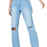 Princess Polly PP Denim Fairmount Straight Leg Jean Light Wash‎ Blue Ripped Knee Jeans 6 Photo 1
