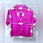 Juicy Couture Women’s Hot Fuschia Pink Rhinestoned Satin Pajama Shirt Photo 6