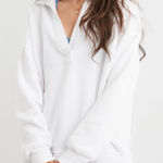 Aerie  Happy Henley Everyday Oversized Collared Sweatshirt Size XXL White Photo 0