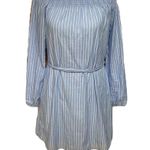EXPRESS Blue & White Striped Linen Elastic Off The Shoulders Dress Size Small Photo 0