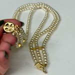 Vintage Gold Tone Triple Strand Faux Pearl Necklace with Pearl Centerpiece White Photo 5