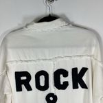 Elan  Denim‎ Jean Jacket Embroidered Rock And Roll Fringe Trim Boho Hippie Size S Photo 5