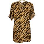 Leith  Brown and Tan Tiger Striped Inspired V-Neck Dolan Short Sleeve Mini Dress Photo 1