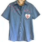 Karen Scott  Embroidered Heart Denim Shirt Flowers Photo 0