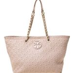 Tory Burch Beige Quilted Leather Marion Tote Photo 0