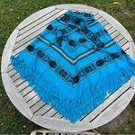 Native American Shaman Vibes Style Pachco Shawl Shrug Geometric Fish‎ One Size Blue Size undefined Photo 1