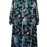 De Loreta Josefa maxi trapeze dress in Arcilla Azul print with balloon sleeves Size undefined Photo 0