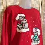 Adorable Vintage 1990s Y2K Cat and Mouse Christmas Sweatshirt Pannill Medium Red Photo 1
