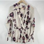 Free People Tuscan Dreams Floral Wrap Blouse BohoPeplum Tie Sleeve Top Cream XS Photo 1