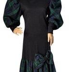 Vintage Leslie Lucks plaid drop waist dress puffy sleeves green black medium Photo 8