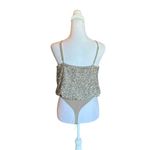 EXPRESS Silver Gold Sequin Bodysuit Fuax Wrap Adjustable Straps Womens Small NWT Photo 1