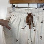 Umgee  Linen Pants Size Medium Cream Brown Bows Elastic Waist Casual Vacation NWT Photo 1