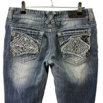 Rue 21 Y2K Twenty One Black  Denim Patchwork Embroidered Low Rise Blue Jeans 5/6R Photo 6